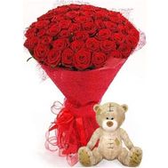 51 червона троянда і ведмедик
