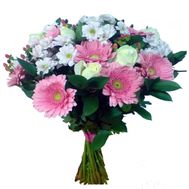 Букет із гербер, троянд і хризантем