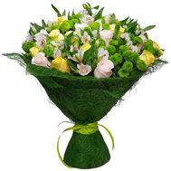 Букет із троянд, альстромерій і хризантем