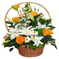 Кошик лілій, хризантем і троянд