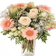 Букет із гербер, троянд і альстромерій