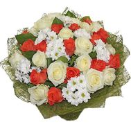 Букет із хризантемами та трояндами