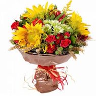 Букет з соняшниками та трояндами