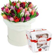 45 різнокольорових тюльпанів у коробці