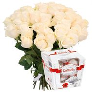Букет 27 білих троянд і Рафаелло