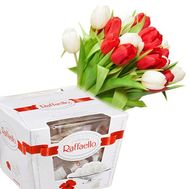 Білі та червоні тюльпани з Raffaello