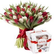 Букет із 101 червоного та білого тюльпана