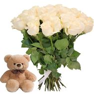25 білих троянд з ведмедиком