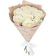 9 білих троянд в крафті