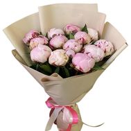 Букет із 15 рожевих півоній