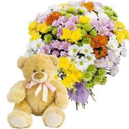 Букет хризантем з ведмедиком