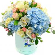 Коробка з троянд гортензій та орхідей