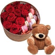Ведмедик і квіти з макарунами