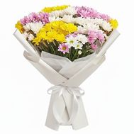 15 разноцветных хризантем в букете