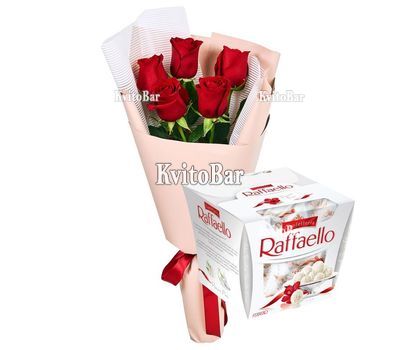 5 червоних троянд і Raffaello