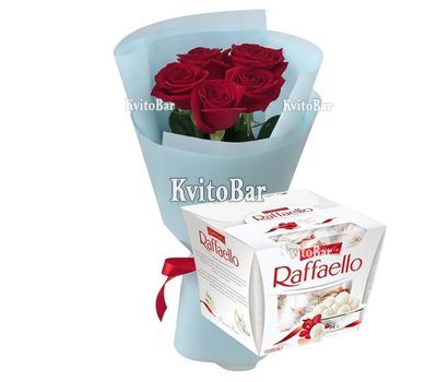 5 червоних троянд і Raffaello