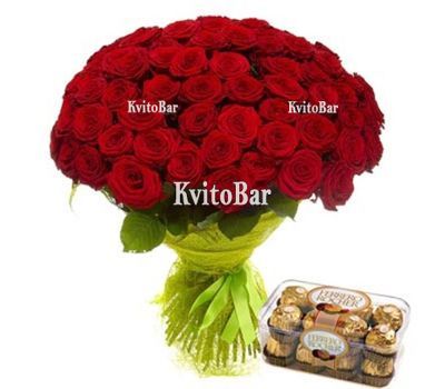 51 червона троянда з цукерками