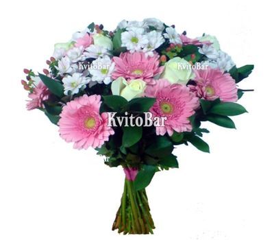 Букет із гербер, троянд і хризантем