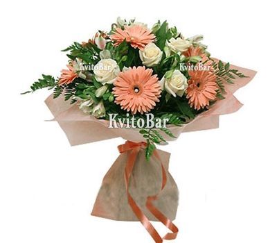 Букет із троянд, гербер і альстромерій