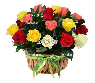 Basket of 31 multicolored roses