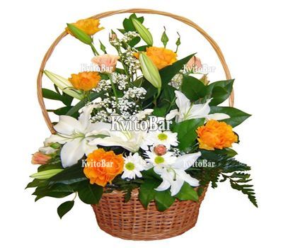 Кошик лілій, хризантем і троянд
