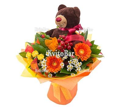 Плюшевий ведмедик з букетом