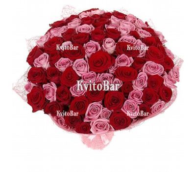 Букет із 75 червоних і рожевих троянд