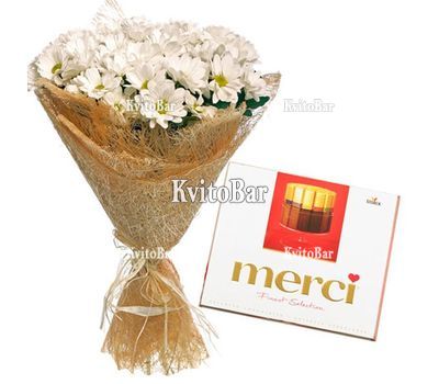 9 хризантем та цукерки