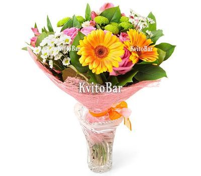 Букет гербер, троянд та хризантем