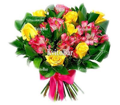 Букет із альстромерій і жовтих троянд