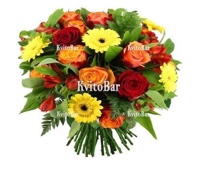 Букет із гербер, альстромерій і троянд