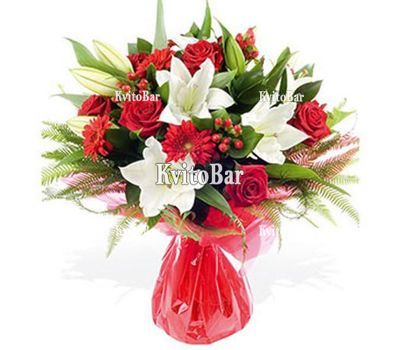 Букет із гербер, лілій і троянд