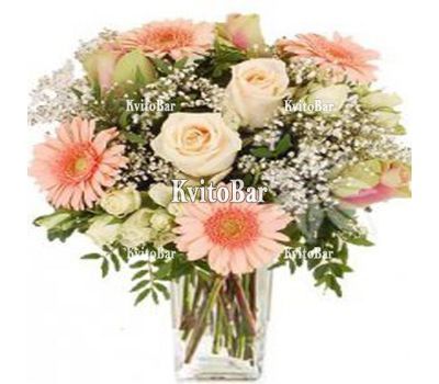 Букет із гербер, троянд і альстромерій