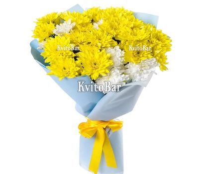 Букет 9 різнокольорових хризантем
