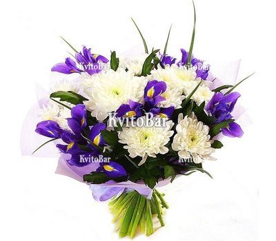 Букет із хризантем та ірисів