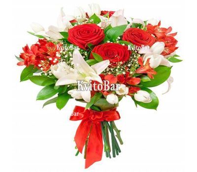 Букет з лілій альстромерій та троянд
