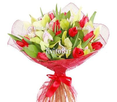 Букет із тюльпанів і орхідей