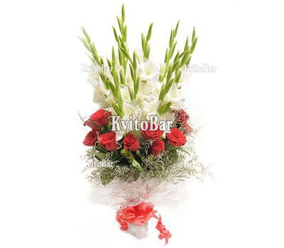 Букет із троянд і гладіолусів