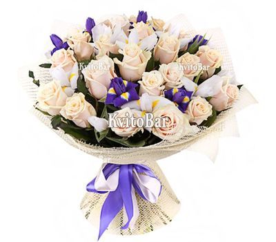 Букет із троянд і ірисів