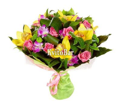 Букет із троянд і орхідей