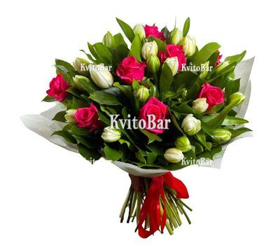 Букет із троянд і тюльпанів