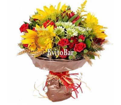 Букет з соняшниками та трояндами