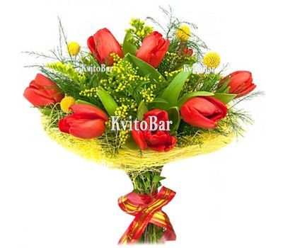 Букет тюльпанів і мімози