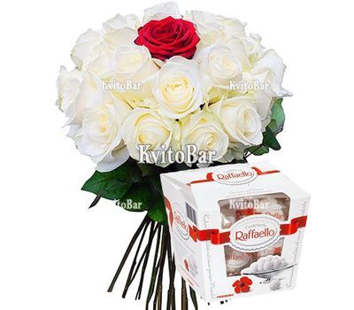 Букет 24 білі троянди і 1 червона