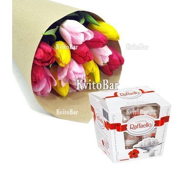 Букет тюльпанів та цукерки Рафаелло