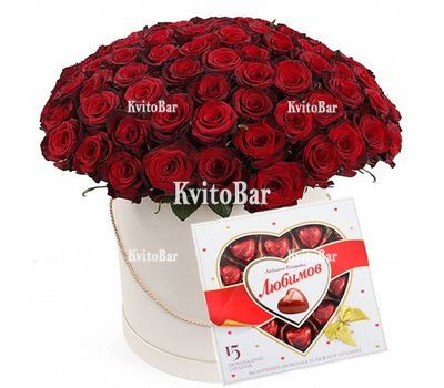 Букет із 101 червоної троянди в коробці