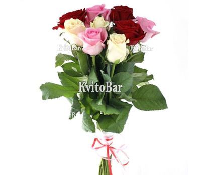 9 різнокольорових троянд