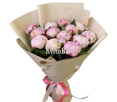 Букет із 15 рожевих півоній