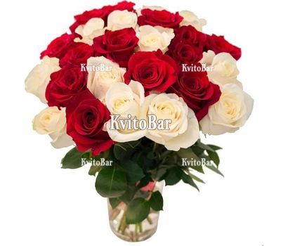 Букет із 25 червоних та білих троянд