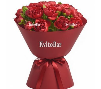 Букет из 25 бордовых пионов